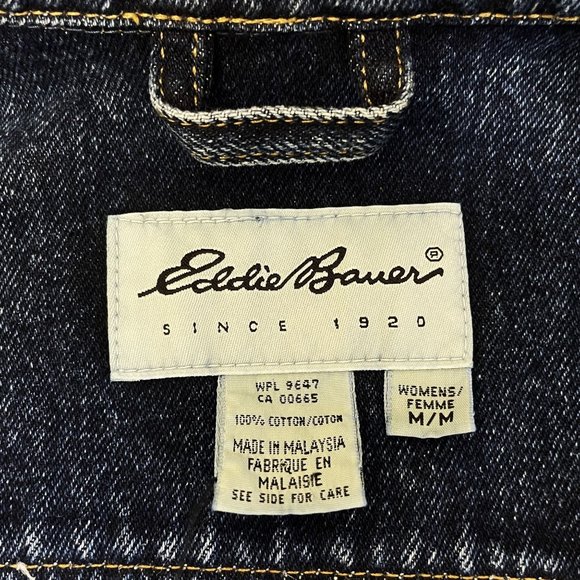 Eddie Bauer Jean Jacket Womens Medium M Blue Cotton‎ Denim Cropped Short Collar - Picture 4 of 9